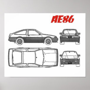 poster do impressão azul de Toyota Corolla ae86