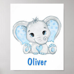Poster do infantário de Elefante Azul de Aquarela