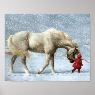 Poster do inverno do cavalo e da menina