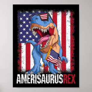 Poster Do Julho American Flag Usa Dino Amerisaurus Rex Bo