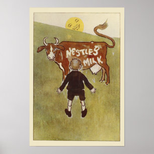 Poster do leite de Nestle da vaca de Brown do