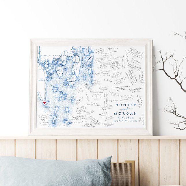 Poster do Livro Convidado Moderno de Southport Mai (This Southport Maine map guest book poster is perfect for your destination wedding in Boothbay ME)