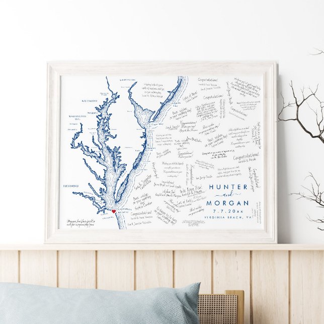 Poster do Livro de Convidado Moderno da Virginia B (this Virginia Beach guest book poster is perfect for your Chesapeake Bay destination wedding)