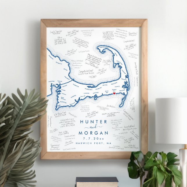 Poster do Livro de Convidado Moderno do Casamento  (This Cape Cod Map alternative guest book poster is perfect for your Harwich Port destination Wedding)