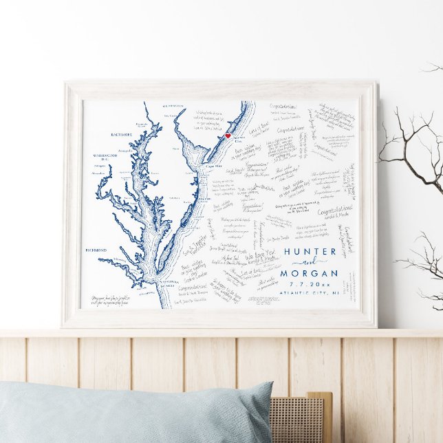 Poster do Livro de Convidados do Moderno Mapa da C (This Atlantic City, NJ map guestbook is perfect for your Jersey Shore destination wedding)