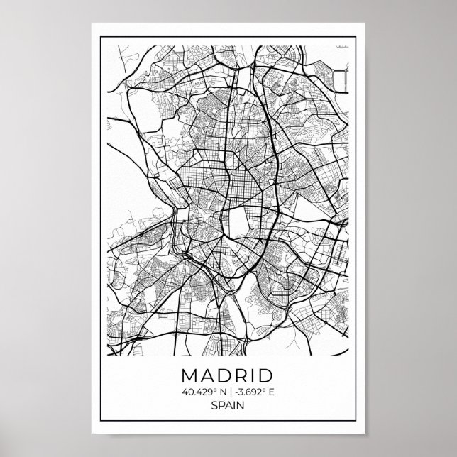 Poster do Mapa Branco de Madrid - Arte do Muro de  (Frente)
