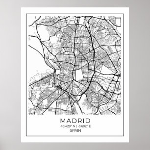 Poster do Mapa Branco de Madrid - Decoração da Art