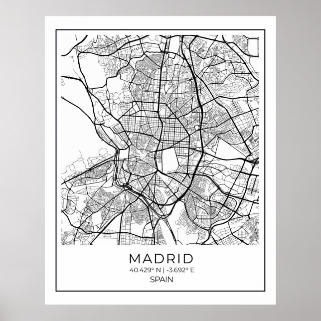 Poster do Mapa Branco de Madrid - Decoração da Art (Frente)