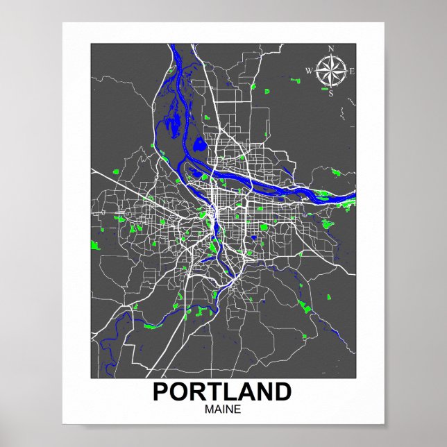 Poster do Mapa da Cidade do Portland (Frente)