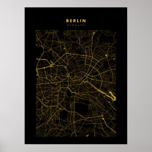 Poster do Mapa da Cidade Dourada de Berlim Escuro