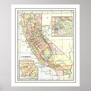 Poster do mapa de Califórnia desde 1911