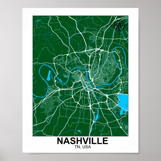 Poster do Mapa de Cidade de Nashville (Frente)