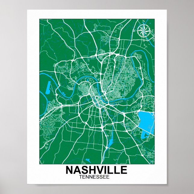 Poster do Mapa de Cidade de Nashville (Frente)