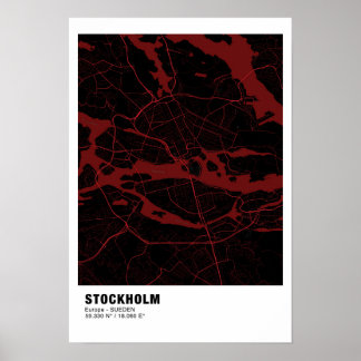 Poster do Mapa de Estocolmo - Poster Vermelho Suec