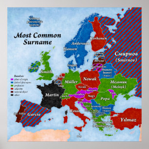 Poster do mapa de Europa dos sobrenomes