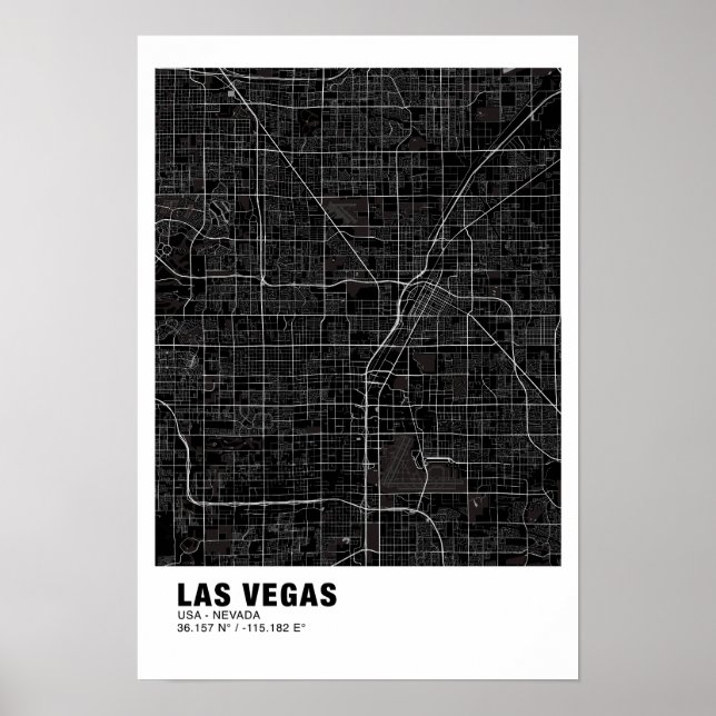 Poster do Mapa de Las Vegas - Mapa Negro de Nevada (Frente)