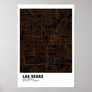 Poster do Mapa de Las Vegas - Mapa Negro e Ouro de