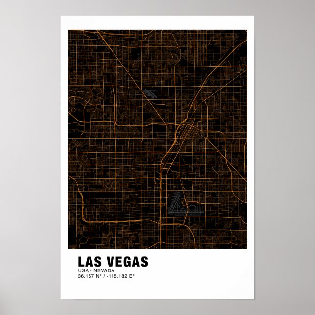 Poster do Mapa de Las Vegas - Mapa Negro e Ouro de (Frente)