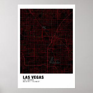 Poster do Mapa de Las Vegas - Mapa Negro e Vermelh