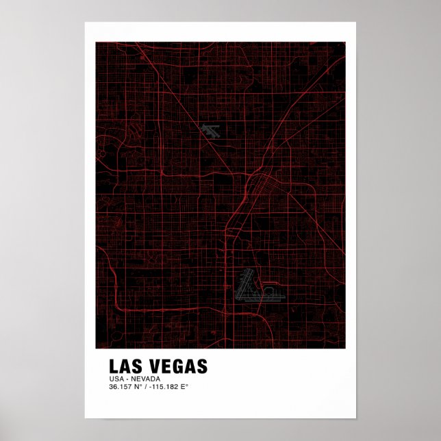 Poster do Mapa de Las Vegas - Mapa Negro e Vermelh (Frente)