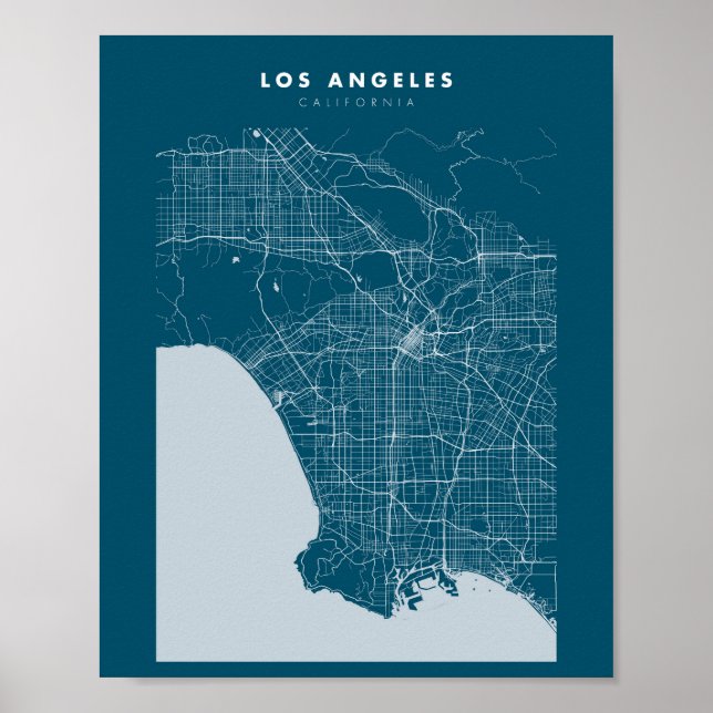 Poster do Mapa de Los Angeles Blue City (Frente)
