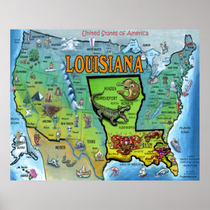 Poster do mapa de Louisiana EUA