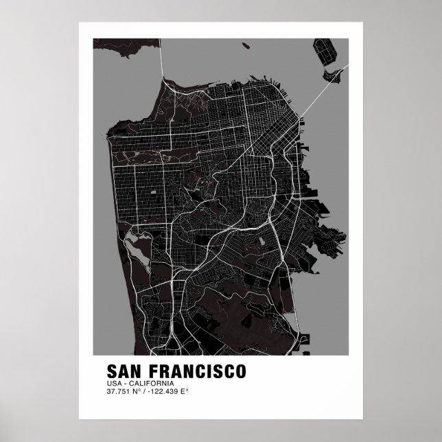 Poster do Mapa de São Francisco - Mapa Preto da Ca (Frente)