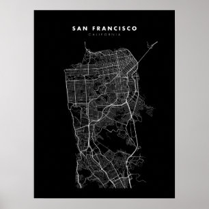 Poster do Mapa de São Francisco, preto e branco