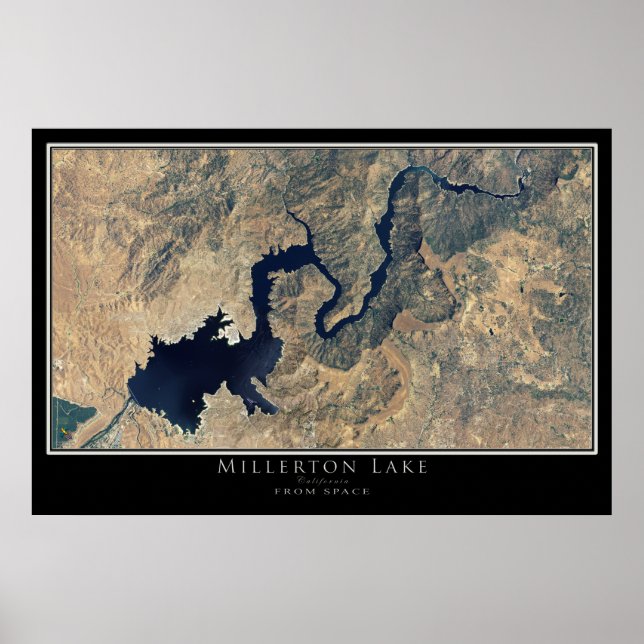 Poster do Mapa de Satélite do Millerton Lake Calif (Frente)