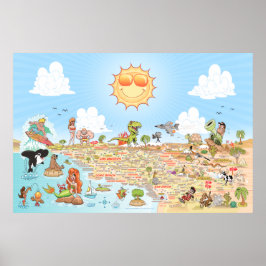Poster do Mapa do Cartoon do Sul da Califórnia
