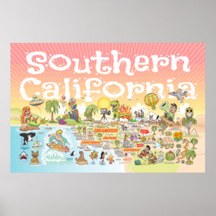 Poster do Mapa do Cartoon do Sul da Califórnia