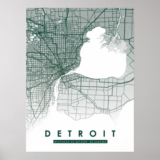 Poster do Mapa do Detroit (Frente)