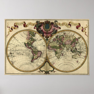 Poster do mapa do mundo antigo "1720 Guillaume de 