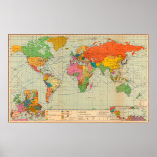 Poster do mapa do mundo da Vintage