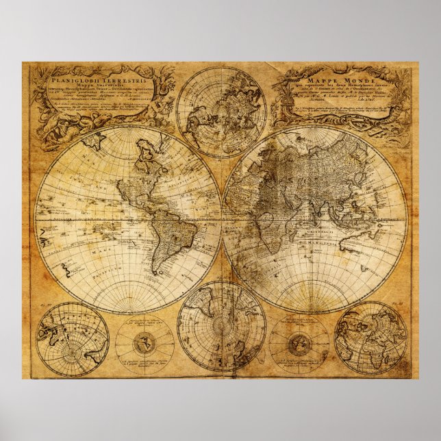 poster do Mapa do Mundo do Século XVII (Frente)
