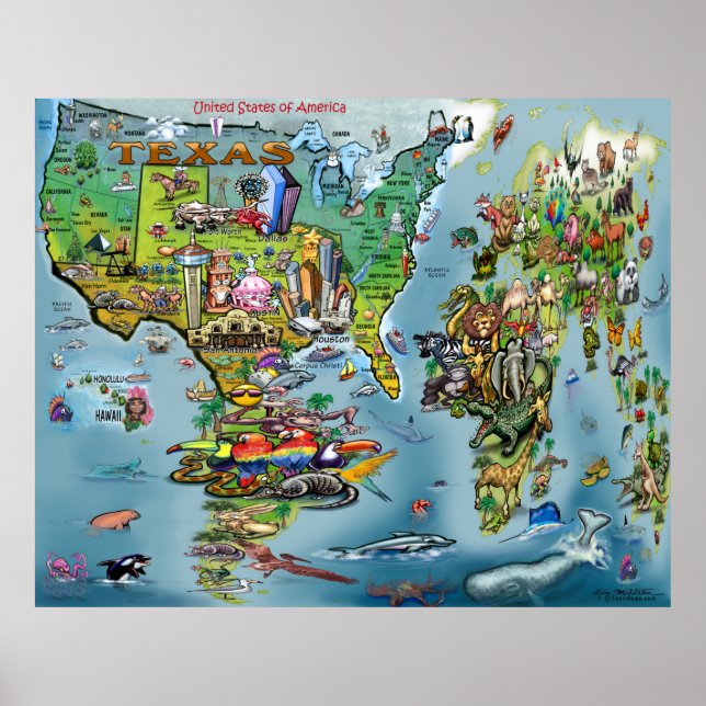 Poster do Mapa do Mundo do Texas (Frente)