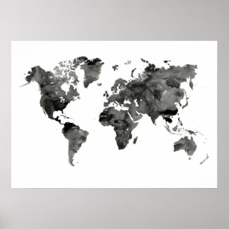 Poster do Mapa do Mundo Negro e Branco