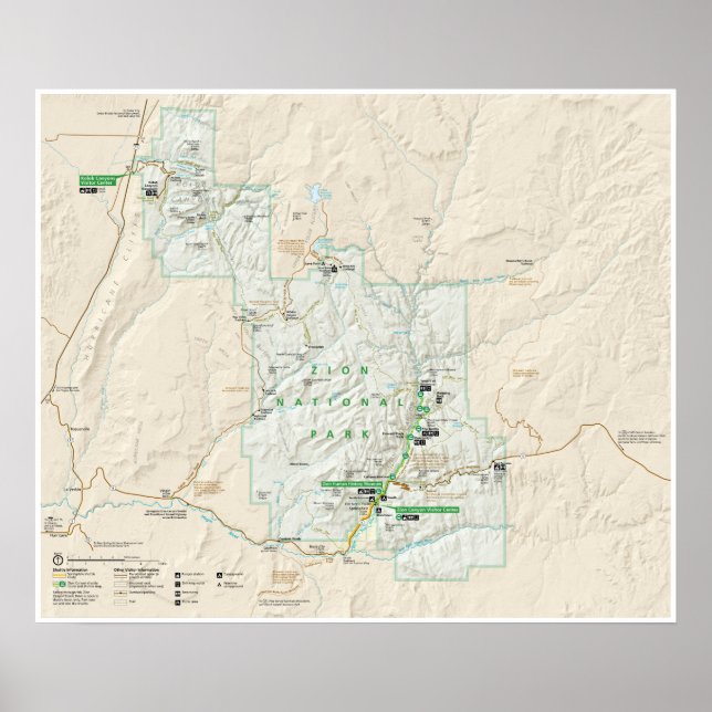 Poster do mapa do Parque Nacional do Zion (Utah) (Frente)
