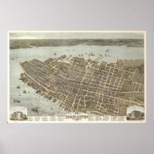 Poster do mapa do vintage de Charleston, South