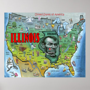 Poster do Mapa dos EUA de Illinois