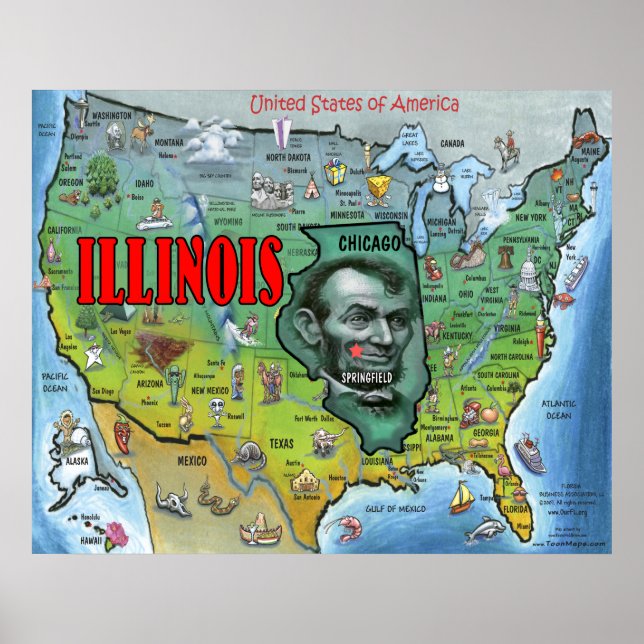 Poster do Mapa dos EUA de Illinois (Frente)