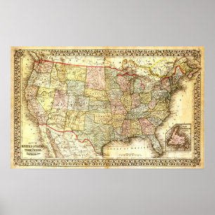 Poster do mapa dos EUA do vintage