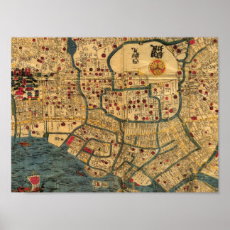 Poster do mapa japonês da Baía de Tóquio, período 