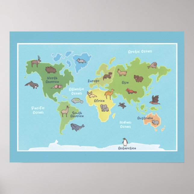 Poster do Mapa Mundial de Animais (Frente)