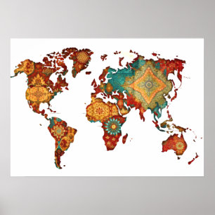 Poster do Mapa Mundial de Arte do Bateek Wall