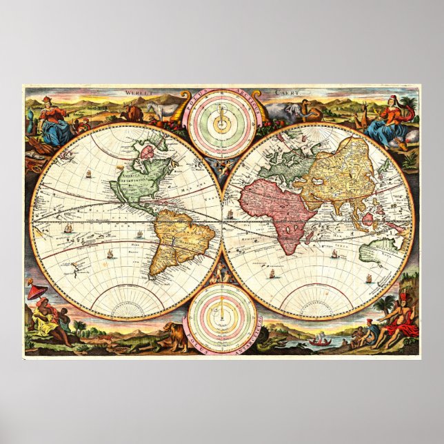 Poster do Mapa Mundial do Vintage 1730 (Frente)