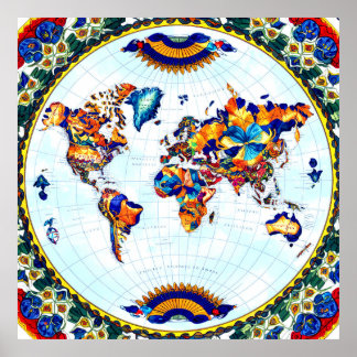 Poster do Mapa Mundial Majolica