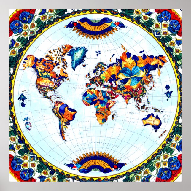 Poster do Mapa Mundial Majolica (Frente)