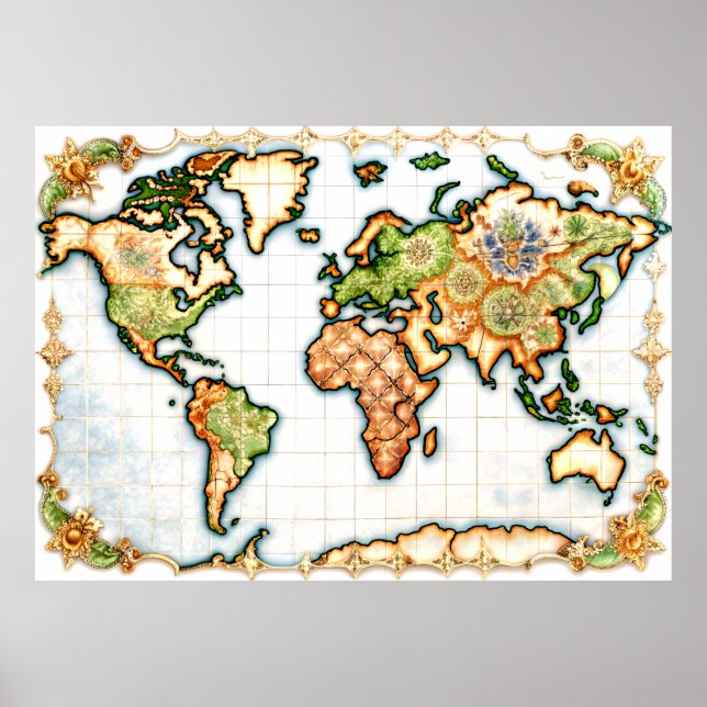 Poster do Mapa Mundial Majolica (Frente)
