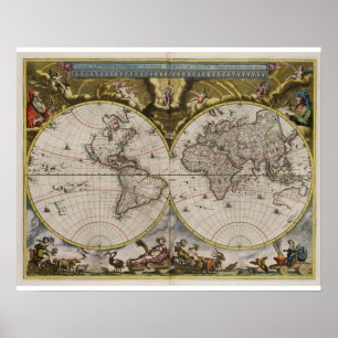 Poster do Mapa Mundial Vintage (1664)
